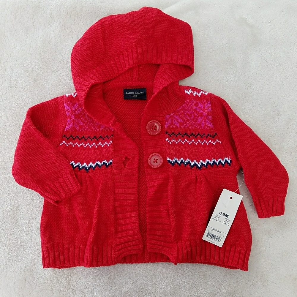 Girls Knit Red Pink White Blue Infant Sweater NWT